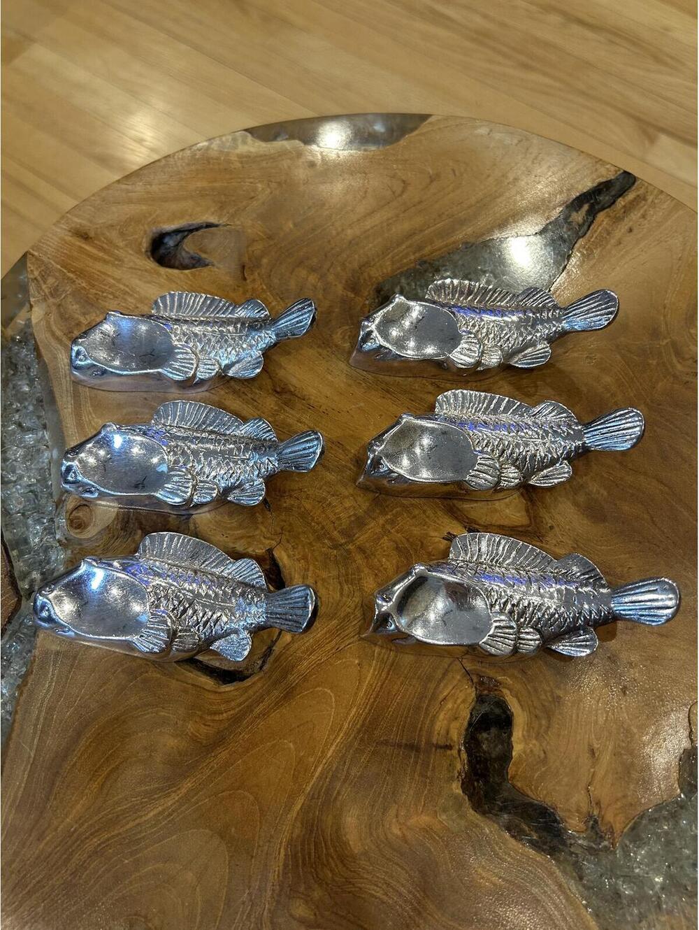 Set of 6 Vintage Metal Fish Shaped Spoon Rests